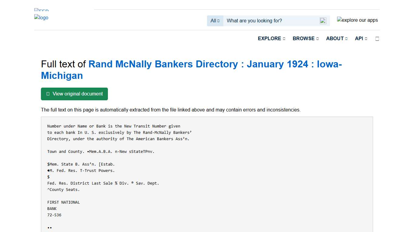 Full text of Rand McNally Bankers Directory : January 1924 : Iowa-Michigan FRASER St. Louis Fed